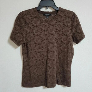 Karen Kane Brown Lace Floral Top